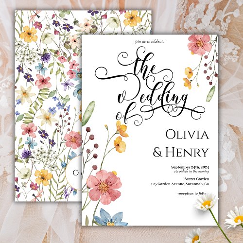 Elegant Calligraphy Script  Simple Floral Wedding Invitation