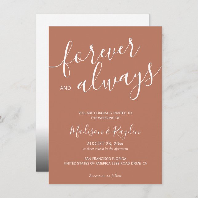Elegant Calligraphy Script Terracotta Wedding Invitation (Front/Back)
