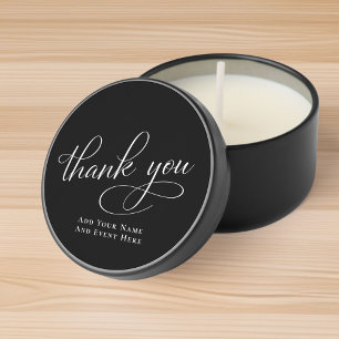 Elegant Calligraphy Script Thank You Black Mini Candle Favors