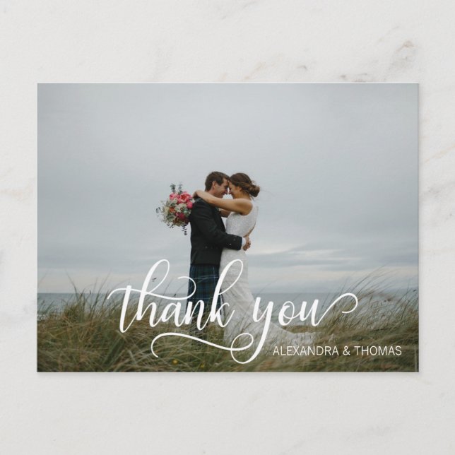 Elegant Calligraphy Script THANK YOU with PHOTO Postcard (Front)