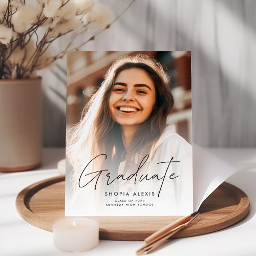 Elegant Calligraphy Script Two Photo Graduation Announcement