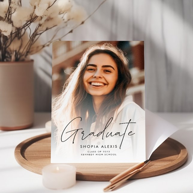 Elegant Calligraphy Script Two Photo Graduation Invitation (Creator Uploaded)