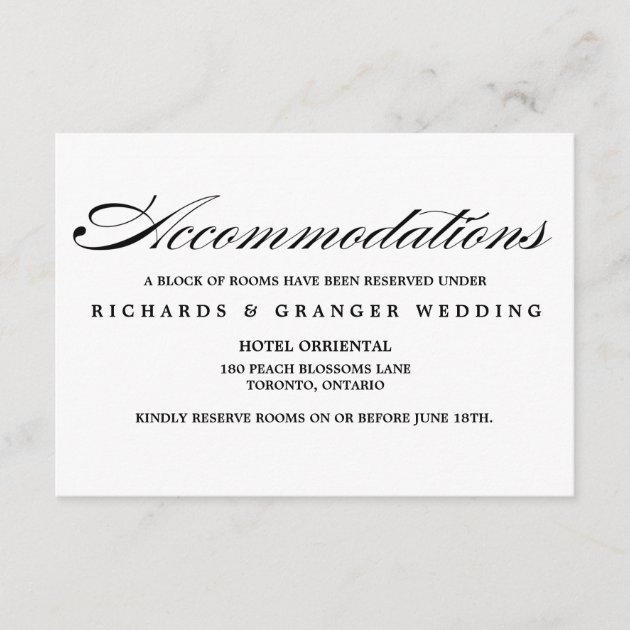 Elegant Calligraphy Script Wedding Accommodations Enclosure Card