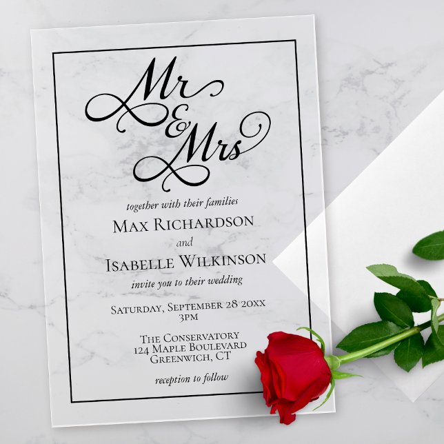 Elegant Calligraphy Script Wedding  Acrylic Invitations (beautiful romantic elegant mr and mrs script calligraphy wedding invitation in clear acrylic)