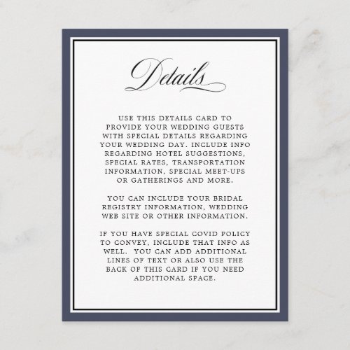 Elegant Calligraphy Script Wedding Details  Enclosure Card