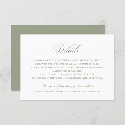 Elegant Calligraphy Script Wedding Details Insert  Invitation