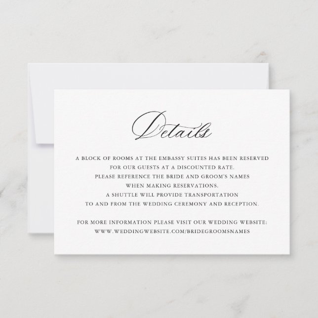 Elegant Calligraphy Script Wedding Details Insert Invitation (Front)