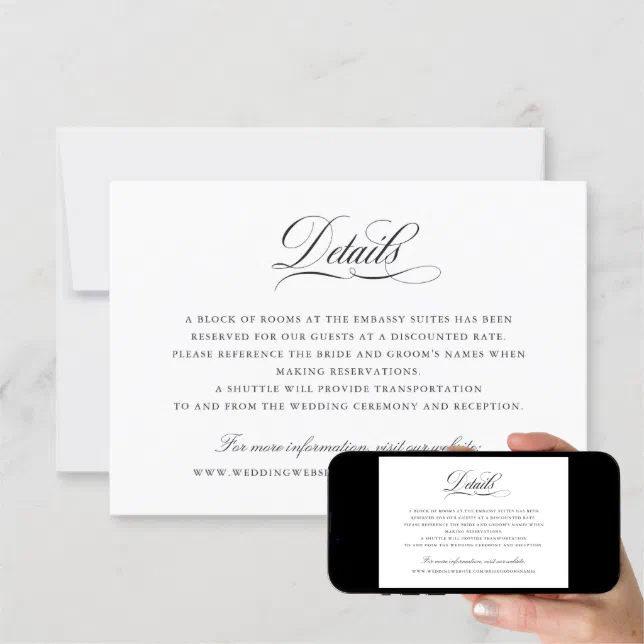 Elegant Calligraphy Script Wedding Details Insert Invitation Zazzle