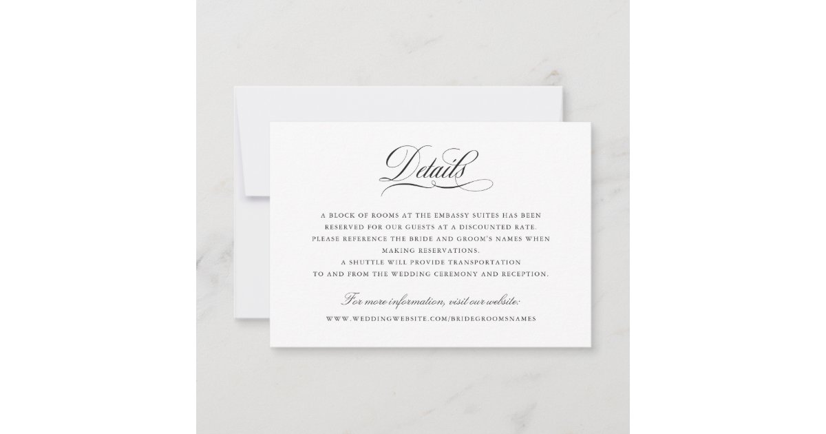 Elegant Calligraphy Script Wedding Details Insert Invitation | Zazzle