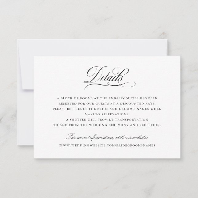 Elegant Calligraphy Script Wedding Details Insert Invitation (Front)