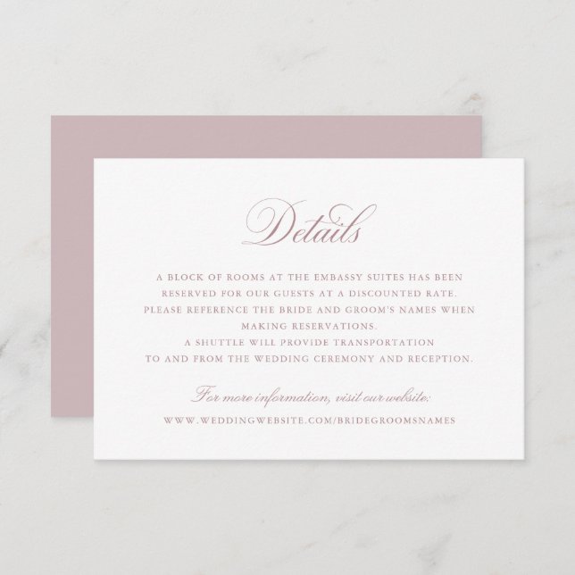 Elegant Calligraphy Script Wedding Details Insert  Invitation (Front/Back)