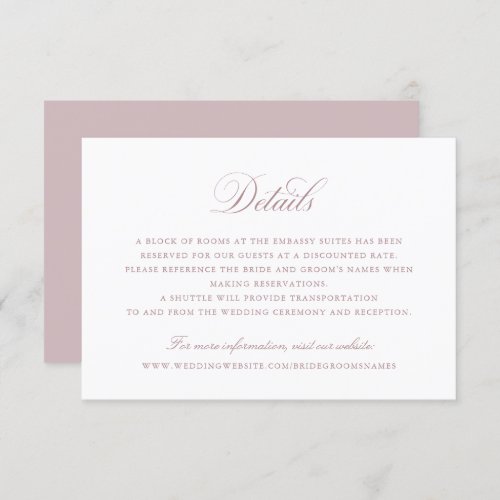 Elegant Calligraphy Script Wedding Details Insert  Invitation