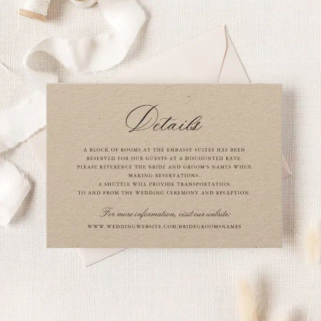 Elegant Calligraphy Script Wedding Details Insert Invitation Zazzle