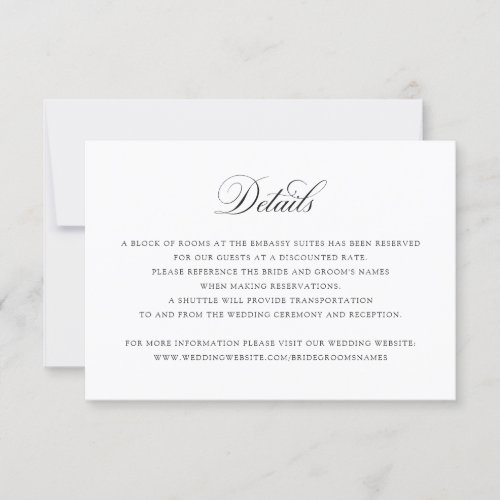 Elegant Calligraphy Script Wedding Details Insert  Invitation