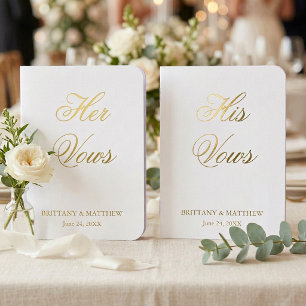 Elegant Calligraphy Script Wedding Gold Foil Vow Books