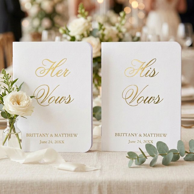 Elegant Calligraphy Script Wedding Gold Foil Vow Books (Personalized Wedding Vow Books)