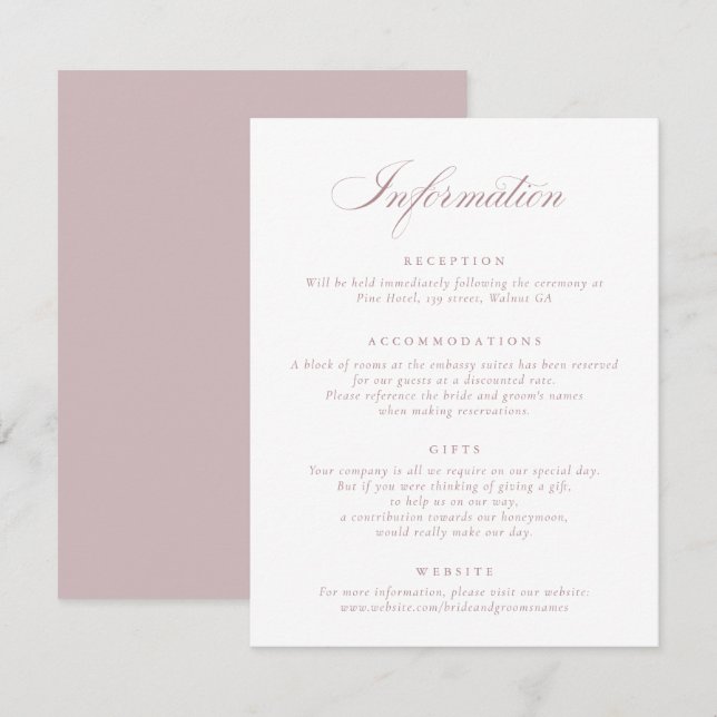 Elegant Calligraphy Script Wedding Information Invitation (Front/Back)