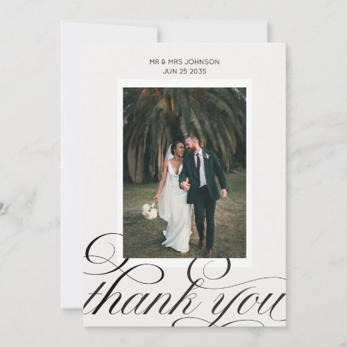 Elegant Calligraphy Script Wedding Photo Thank You Card
