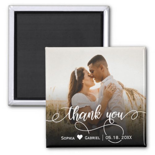 Elegant Calligraphy Script Wedding Photo Thank You Magnet