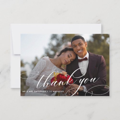 elegant calligraphy script wedding thank you card