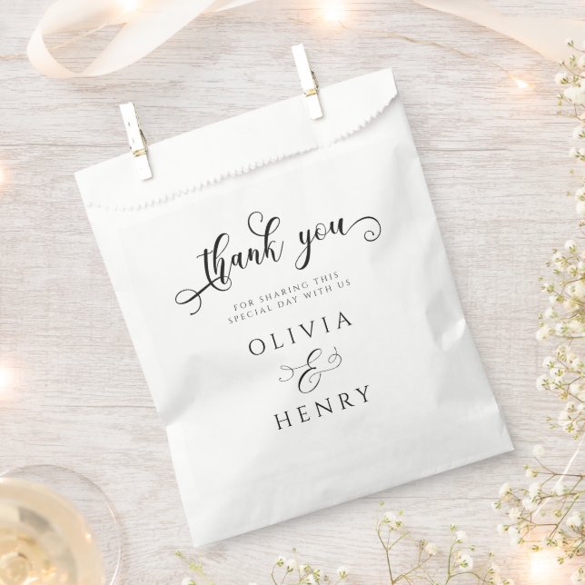 Elegant Calligraphy Script Wedding Thank You Favor Bag (Clipped)