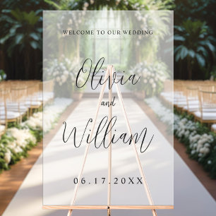 Elegant Calligraphy Script Wedding Welcome Frosted Acrylic Sign