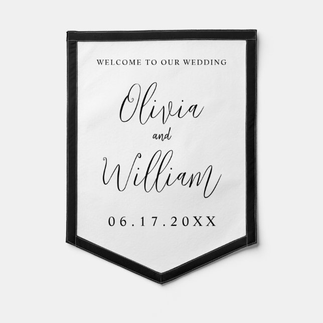 Elegant Calligraphy Script Wedding Welcome Pennant (Front)