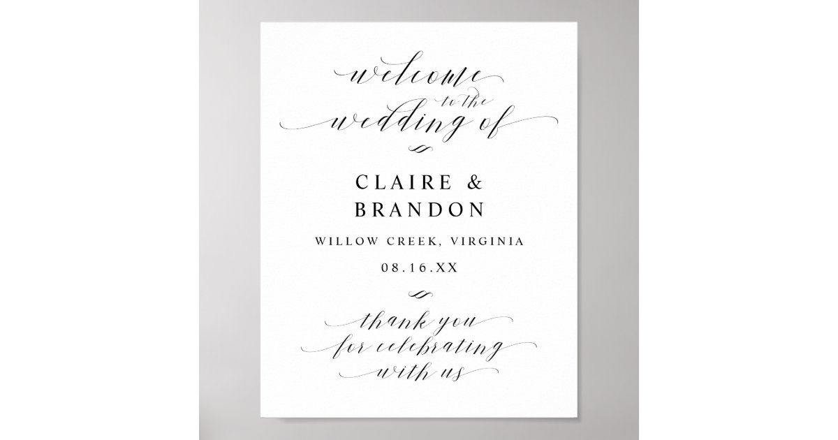 Elegant Calligraphy Script Wedding Welcome Sign | Zazzle