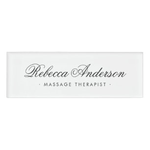Elegant calligraphy script white marble address name tag
