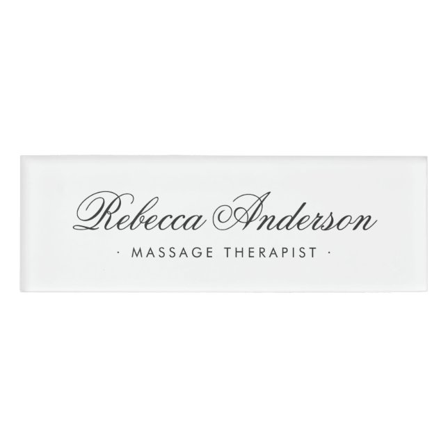 Elegant calligraphy script white marble address name tag (Front)
