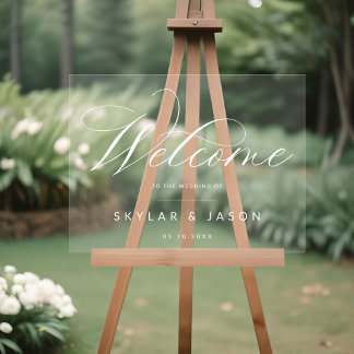 Elegant Calligraphy Script White Welcome Wedding Acrylic Sign