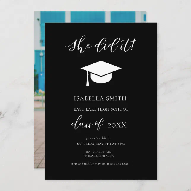 Elegant Calligraphy She Did It Graduation Party Invitation | Zazzle