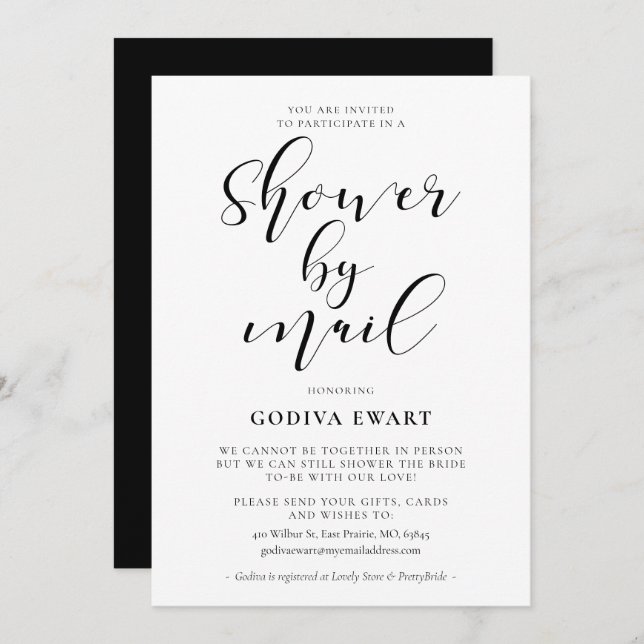 Elegant calligraphy Shower by mail Invitation (Front/Back)