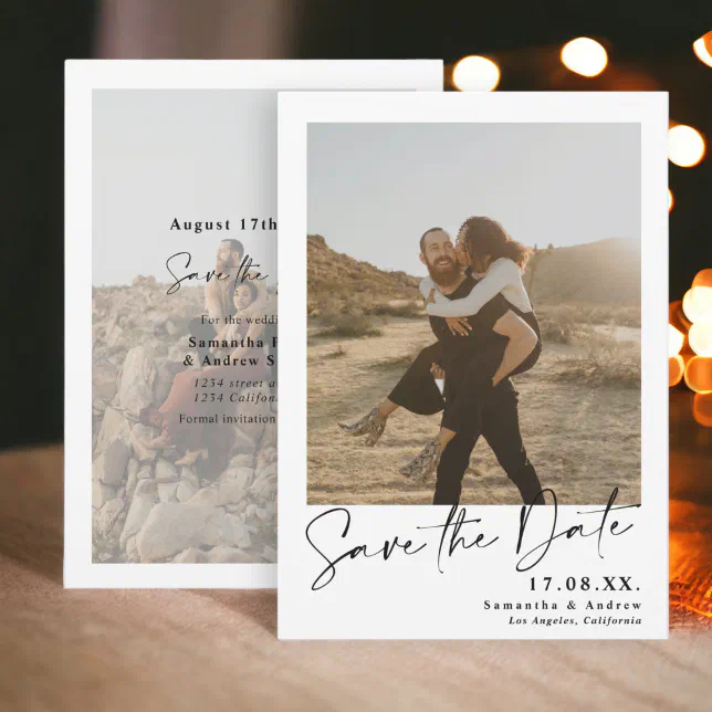 Elegant Calligraphy Simple 2 Photos Save The Date 