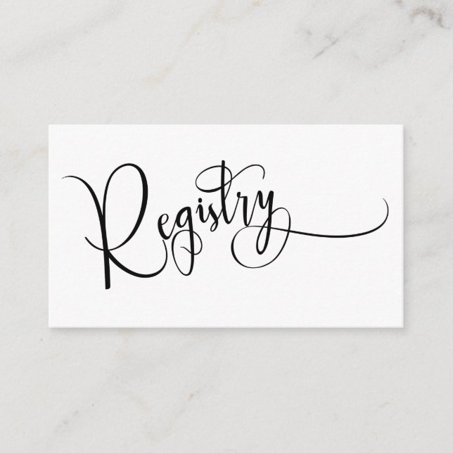 Elegant Calligraphy Simple Black & White Registry Enclosure Card (Front)