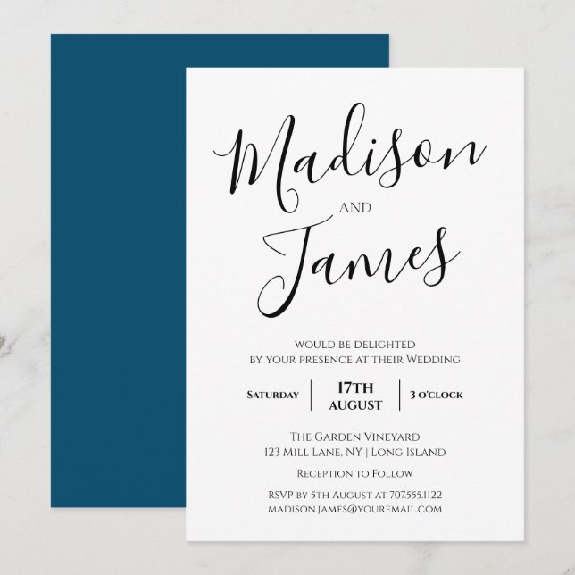 Elegant Calligraphy Simple Minimalist Modern Invitation (Front/Back)