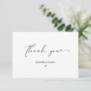 Elegant Calligraphy Simple Red Heart Wedding Thank You Card