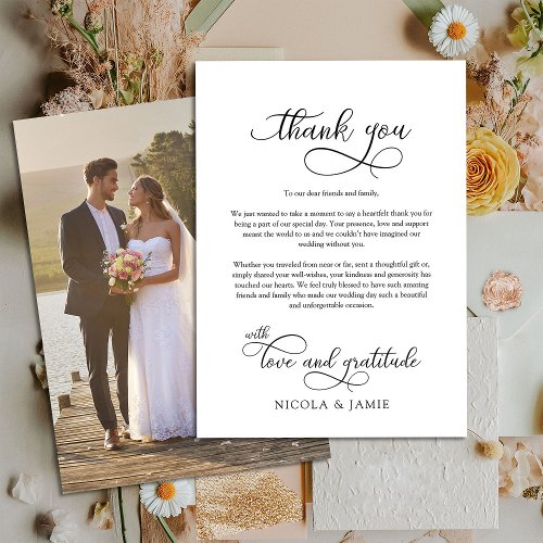 Elegant Calligraphy Single Full Size Wedding Photo Thank You Card