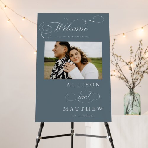 Elegant Calligraphy Slate Blue Wedding Welcome  Foam Board