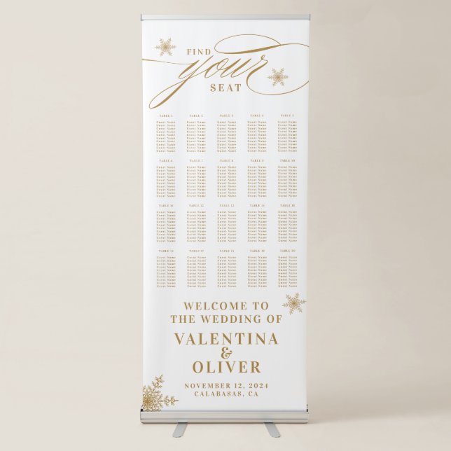 Elegant Calligraphy Snowflake Seating Chart  Retractable Banner (Front)