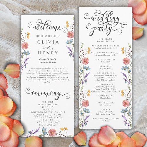 Elegant Calligraphy Spring Floral Wedding Program 
