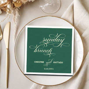 Elegant Calligraphy Sunday Brunch Teal Wedding Napkins
