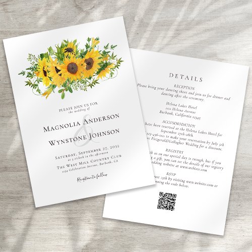 Elegant Calligraphy Sunflower All in One Wedding  Invitation