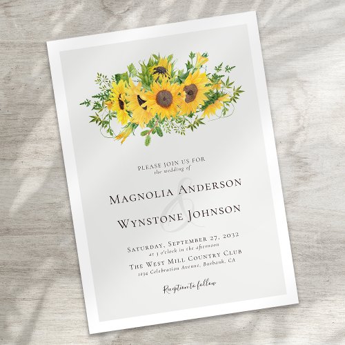 Elegant Calligraphy Sunflower Wedding  Invitation