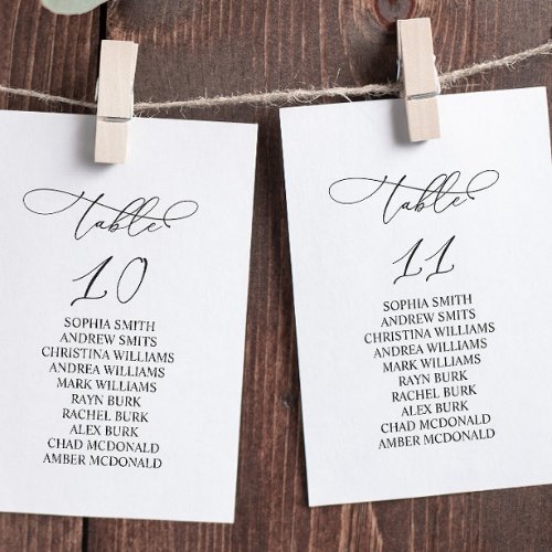 Elegant Calligraphy Table Number 11 Seating Chart