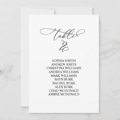 Elegant Calligraphy Table Number 2 Seating Chart
