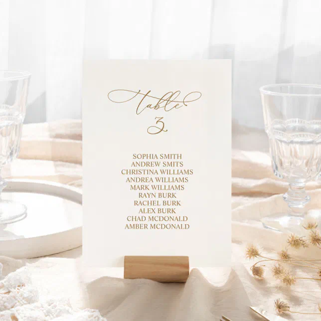 Elegant Calligraphy Table Number 3 Seating Chart | Zazzle