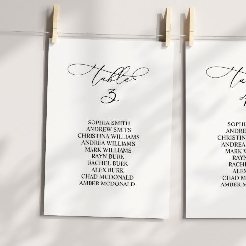 Elegant Calligraphy Table Number 3 Seating Chart