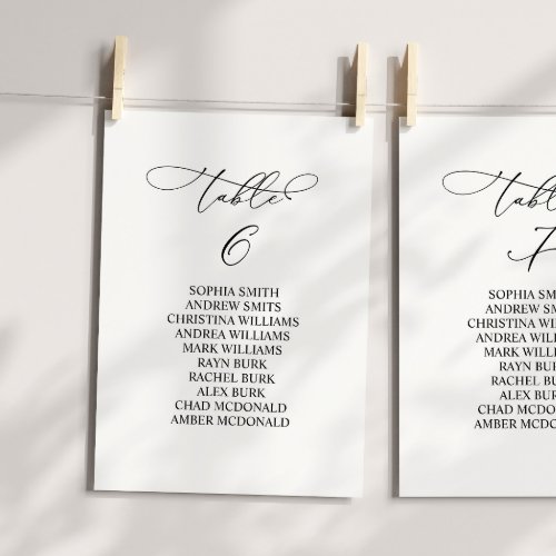 Elegant Calligraphy Table Number 6 Seating Chart