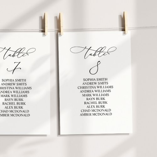 Elegant Calligraphy Table Number 8 Seating Chart
